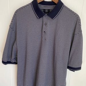 Nike Golf Navy Stripe Short Sleeve Men’s Polo with Navy Collar. Dry Fit | XXL